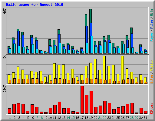 Daily usage for August 2010