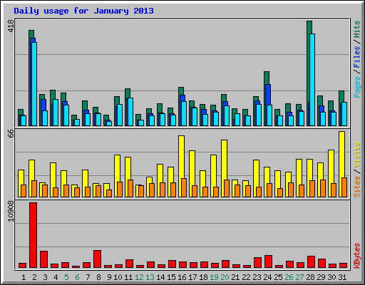 Daily usage for January 2013